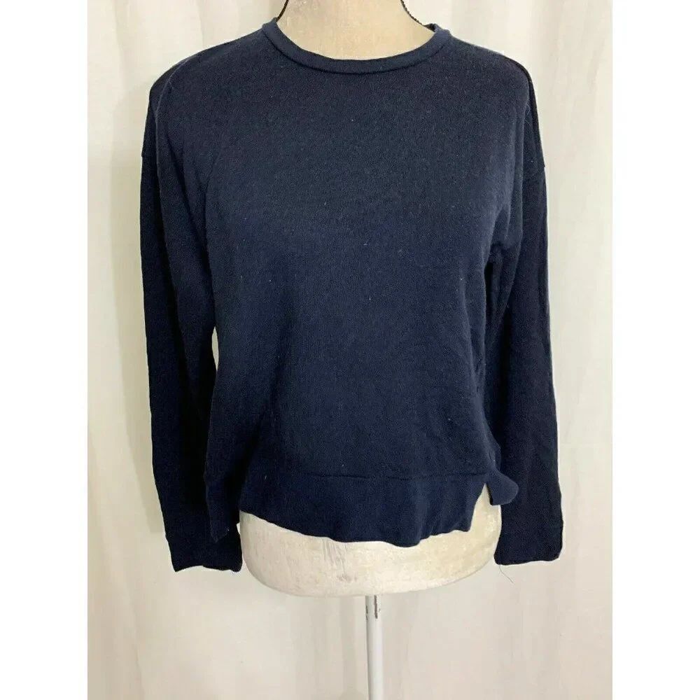 Zara Womens Solid Navy Blue Long Sleeve Sweater Top Crew Neck Small